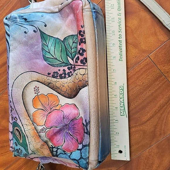 Anna By Anuschka Hand Painted Floral Shoulder Crossbody Leather Bag - Picture 8 of 16